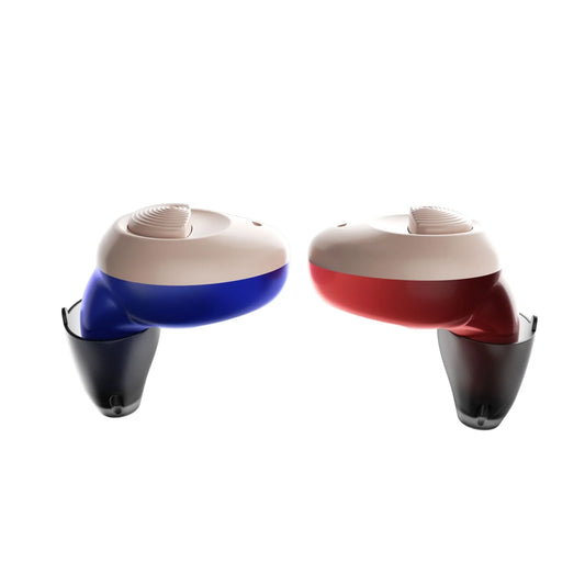 Two modern hair dryers with a geometric design on a white background